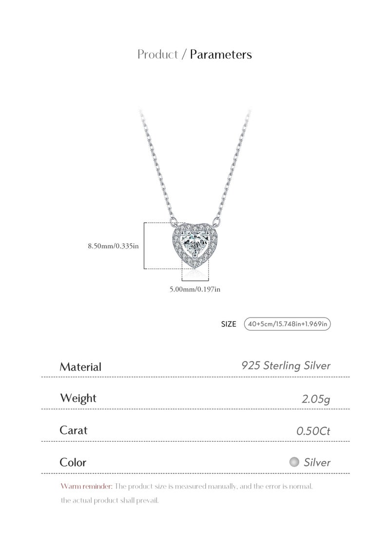 Toby Luxury Women’s Heart Moissanite Necklace 40+5CM – S925 Sterling Silver with Certificate of Authenticity and Elegant Gift Box - Image 2