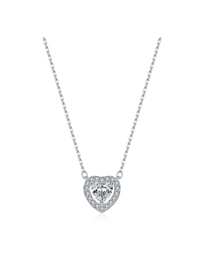 Toby Luxury Women’s Heart Moissanite Necklace 40+5CM – S925 Sterling Silver with Certificate of Authenticity and Elegant Gift Box - Image 1