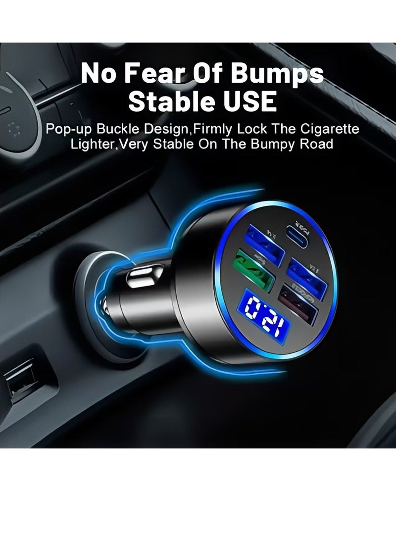 5 Ports Car Charger PD 20W with Hole 80W 4 USB Super Fast Charge 66W USB Car Charger Fast Charge with LED Light Display Car Charger Adapter Black - Image 5