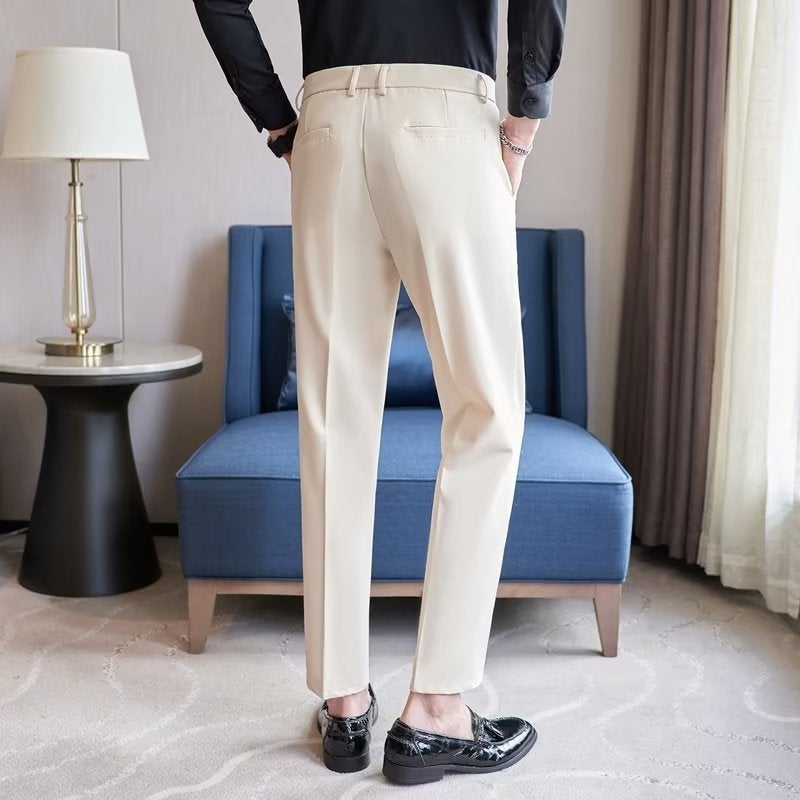 Spring Mens Stretch Slim Chinos Formal Business Casual Pants Black  - Image 5