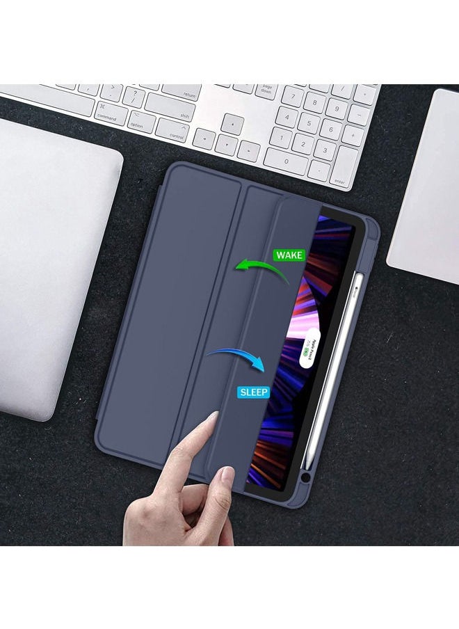 Rock Pow - New iPad Pro 11 Inch Case 2022 4th Gen/2021 3rd Gen/2020 2nd Gen with Pencil Holder,Smart iPad Case Support Touch ID and Auto Wake/Sleep with Auto 2nd Gen Pencil Charging Dark Blue - Image 1