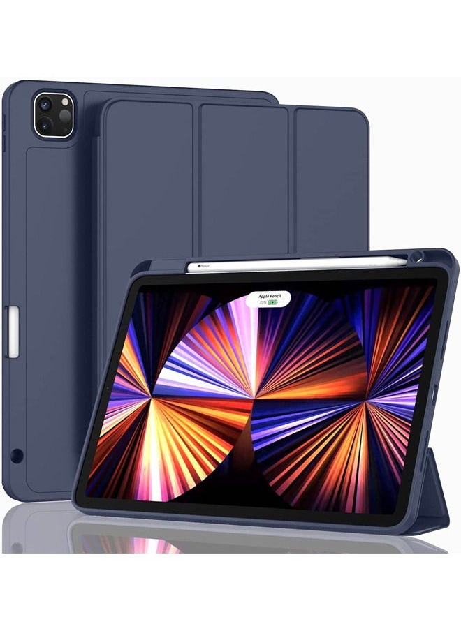 Rock Pow - New iPad Pro 11 Inch Case 2022 4th Gen/2021 3rd Gen/2020 2nd Gen with Pencil Holder,Smart iPad Case Support Touch ID and Auto Wake/Sleep with Auto 2nd Gen Pencil Charging Dark Blue - Image 1
