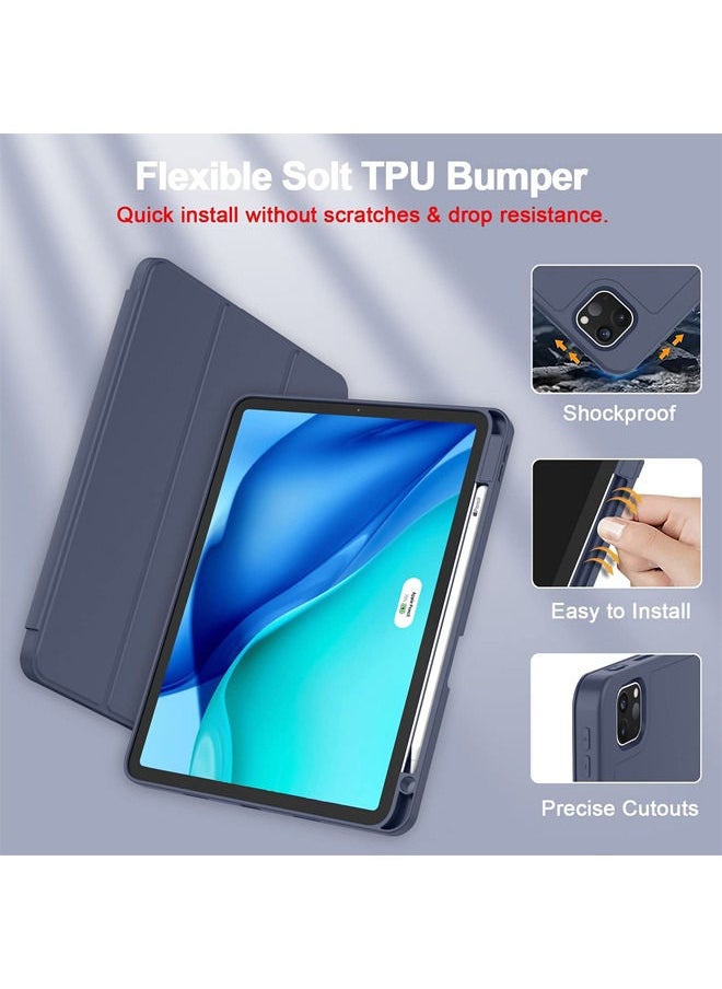 Rock Pow - New iPad Pro 11 Inch Case 2022 4th Gen/2021 3rd Gen/2020 2nd Gen with Pencil Holder,Smart iPad Case Support Touch ID and Auto Wake/Sleep with Auto 2nd Gen Pencil Charging Dark Blue - Image 1