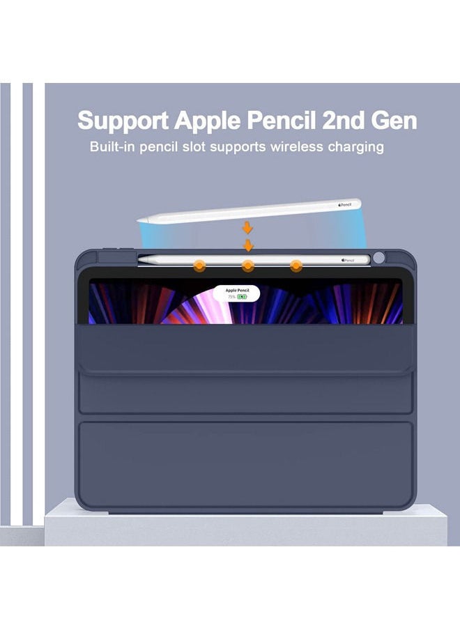 Rock Pow - New iPad Pro 11 Inch Case 2022 4th Gen/2021 3rd Gen/2020 2nd Gen with Pencil Holder,Smart iPad Case Support Touch ID and Auto Wake/Sleep with Auto 2nd Gen Pencil Charging Dark Blue - Image 1