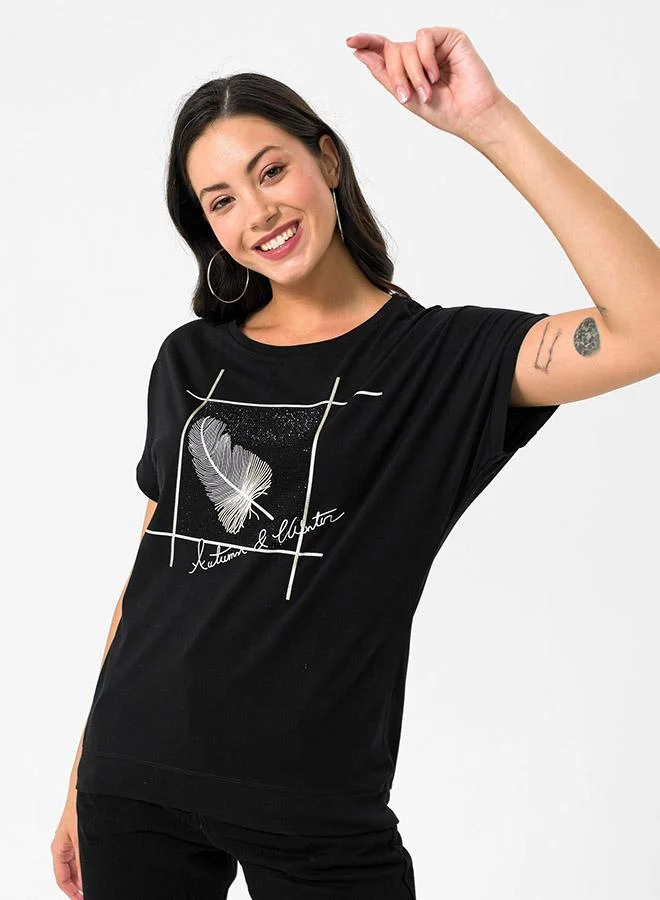 FELIX HARDY Black Crew Neck Basic Tshirt for Women | Best Price UAE