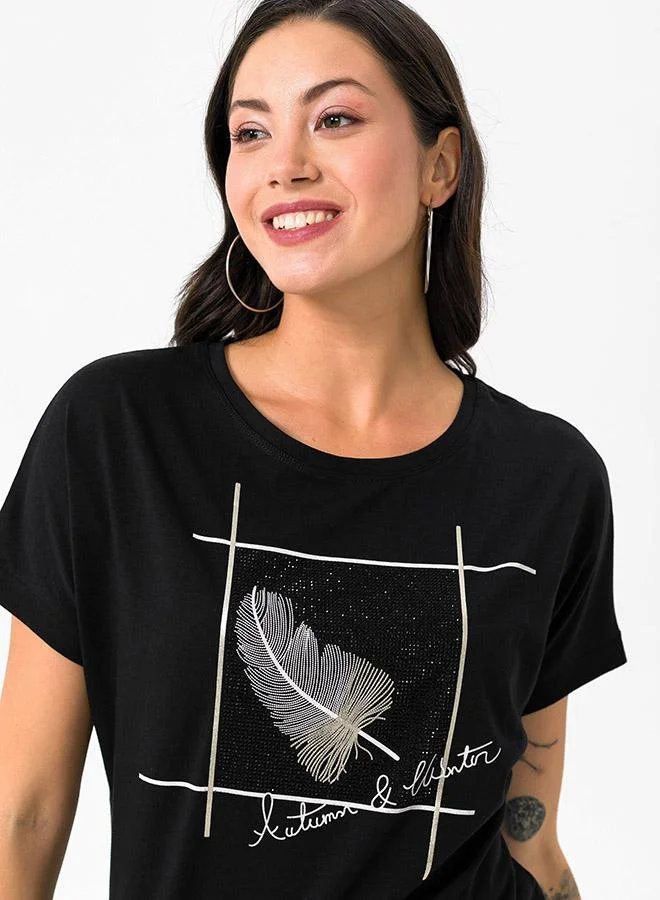 FELIX HARDY Black Crew Neck Basic Tshirt for Women | Best Price UAE