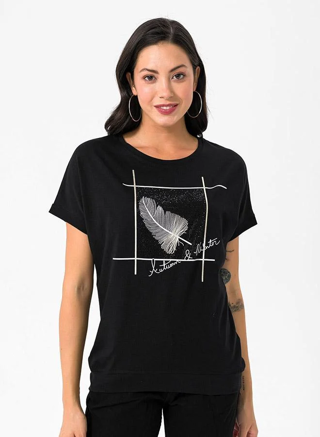 FELIX HARDY Black Crew Neck Basic Tshirt for Women | Best Price UAE