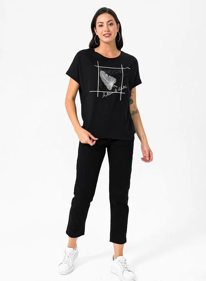 FELIX HARDY Black Crew Neck Basic Tshirt for Women | Best Price UAE
