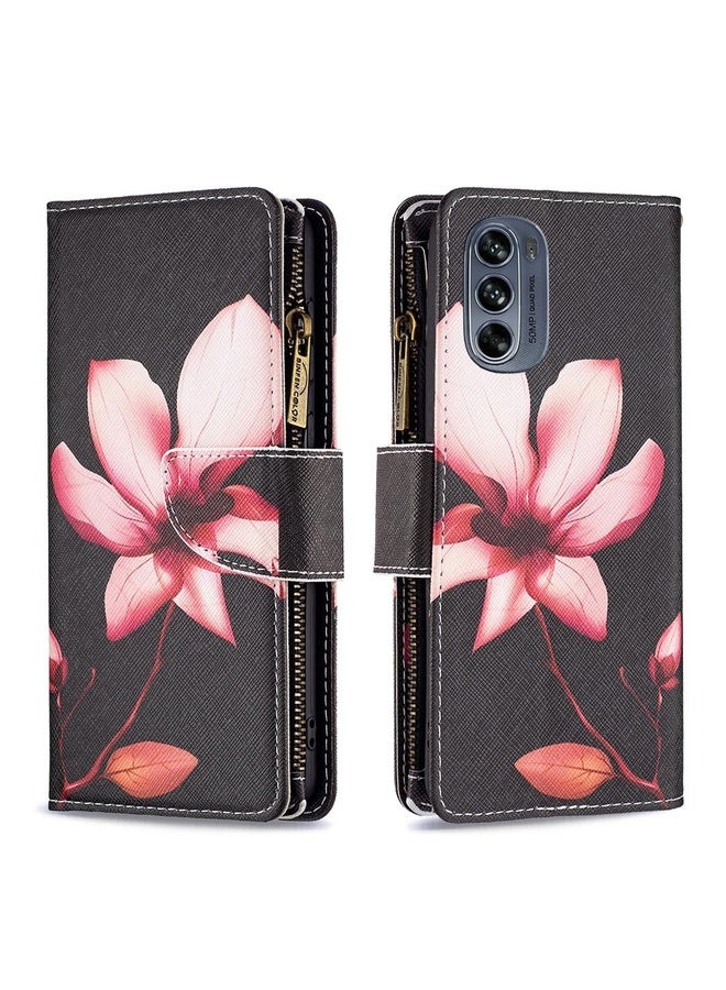HuHa For Motorola Moto G62 Colored Drawing Pattern Zipper Leather Phone Case(Lotus)  - Image 1