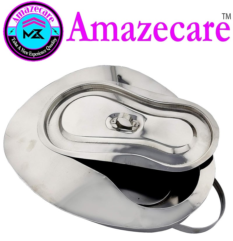 Amazecare ™ Medical Reusable Female Bed Pan With Lid Made From Heavy Stainless Steel - Image 3