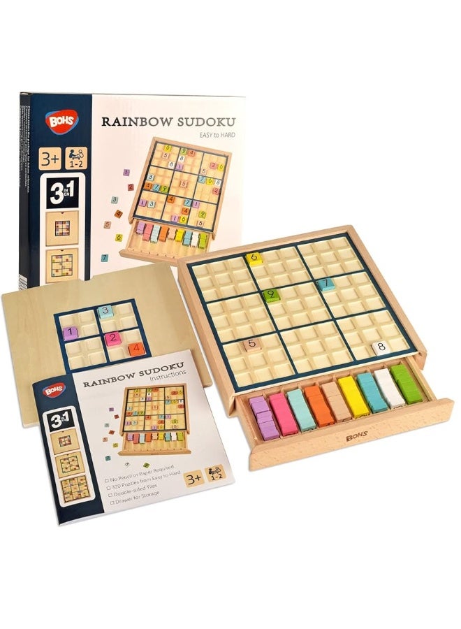 BOHS Wooden Rainbow Sudoku  3 in 1 Easy to Hard  with Book of 320 Sudoku Puzzles  Desktop Brain Teaser Game Toys - Image 4