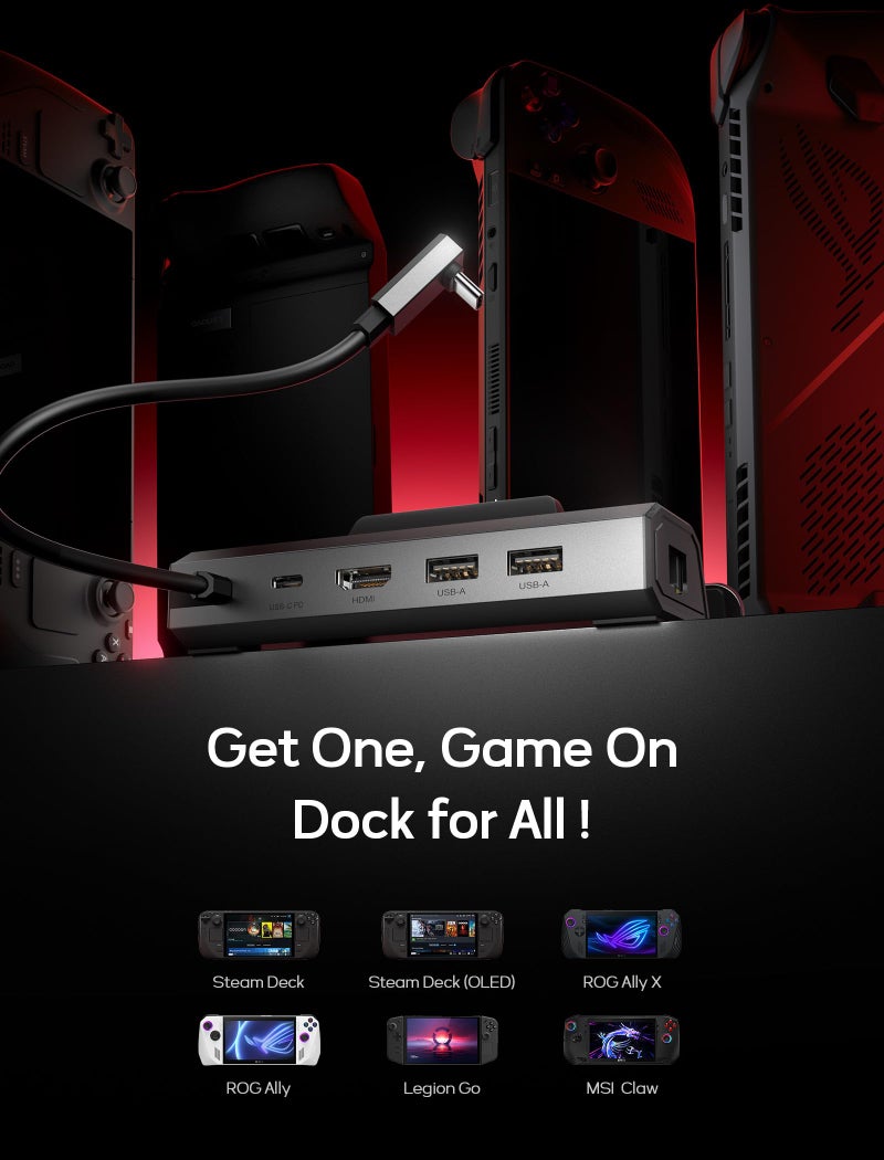 JSAUX Upgraded Docking Station 4K@120Hz for Steam Deck OLED/ROG Ally X/Legion Go/MSI Claw, 5-in-1 Steam Deck Dock with HDMI 2.1, 100Mbps Ethernet, USB 2.0 and 100W Charge for Steam Deck LCD-HB0602 - Image 4