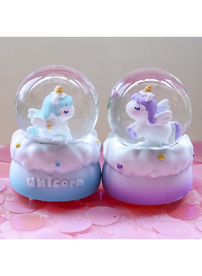 Creative Unicorn Flash Light Resin Love Crystal Ball Ornaments With Snowflake Cute Girl's Best Friend Birthday Gift-Color:3080 Plants Single Random Medium Hand-cranked Snow + Lanterns - Image 2