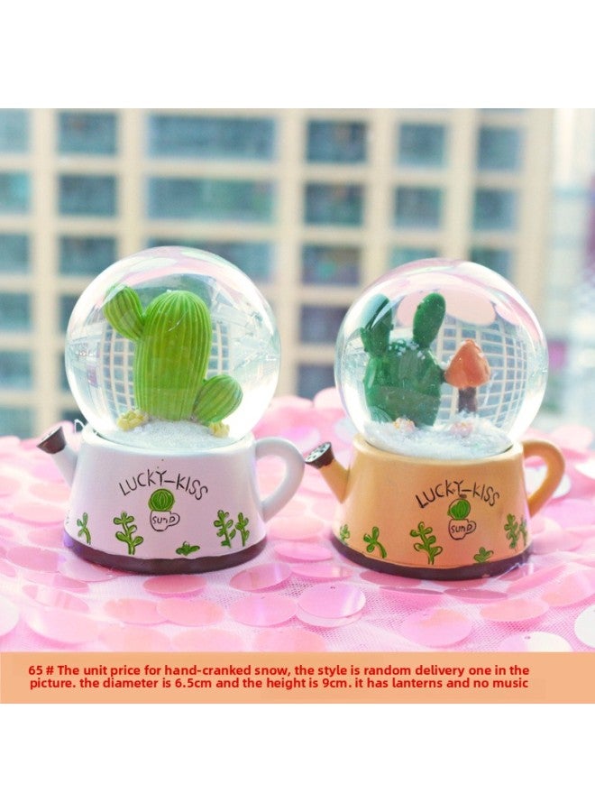 Creative Unicorn Flash Light Resin Love Crystal Ball Ornaments With Snowflake Cute Girl's Best Friend Birthday Gift-Color:3080 Plants Single Random Medium Hand-cranked Snow + Lanterns - Image 1