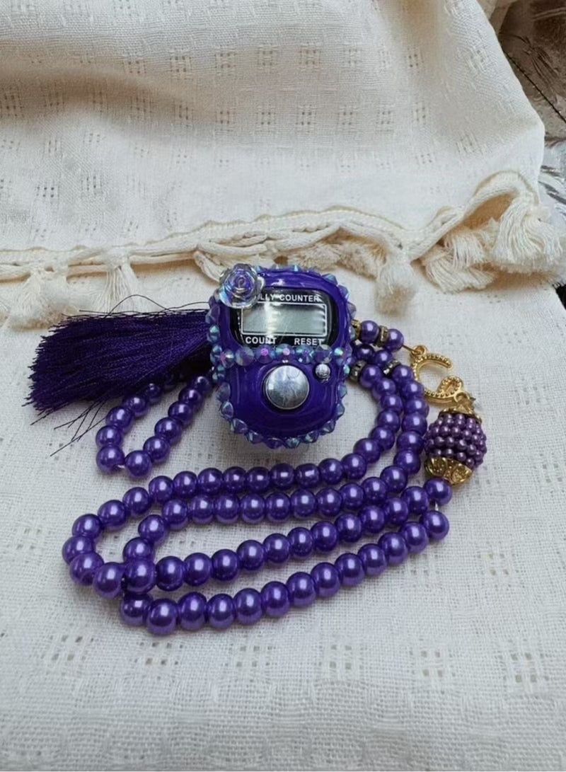 99-Bead Glass Tasbeeh with Digital Counter for Easy Prayer Blue - Image 5