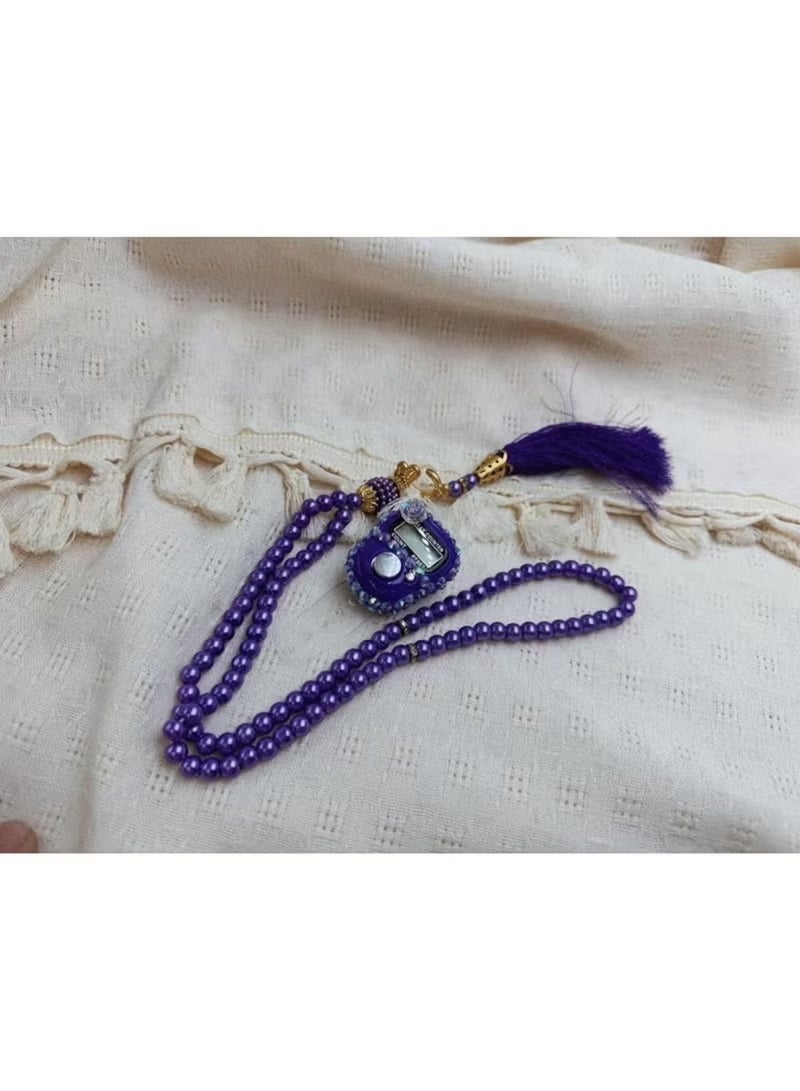 99-Bead Glass Tasbeeh with Digital Counter for Easy Prayer Blue - Image 2