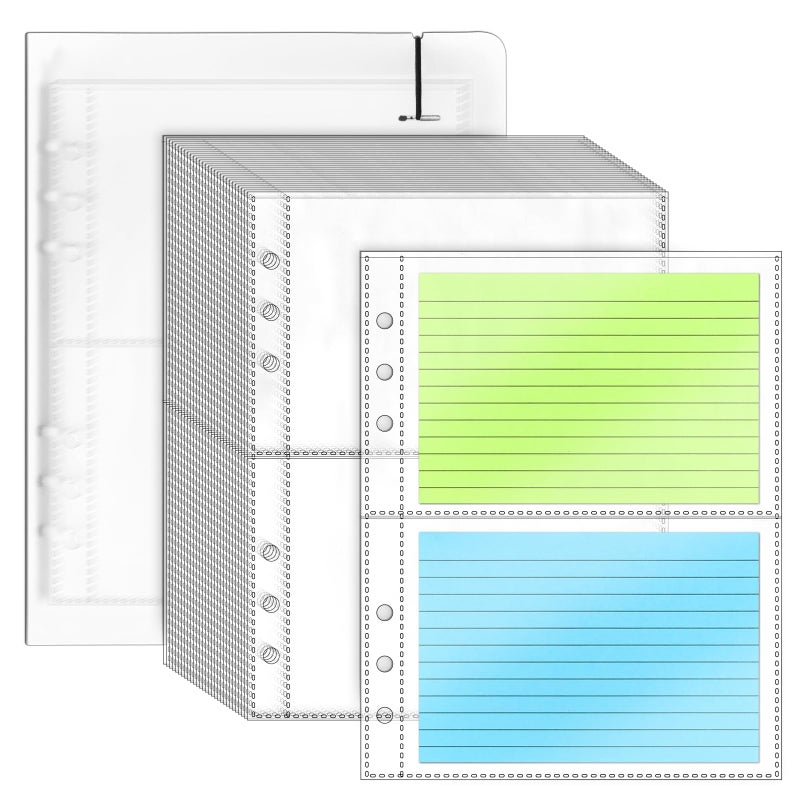 Bercoor 3 x 5 Index Card Holder, 120 Card Sleeves, Holds 240 Pieces Cards, Organizer Pouches Book Binder for Note, Study and Recipe ï»¿ - Image 4