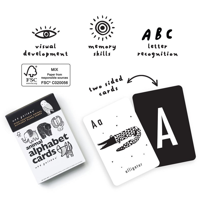 Wee Gallery Educational Flashcards For Babies  Black And White Animal Alphabet Learning Cards  Double Sided  Ideal For Visual Stimulation  Cognitive Development In Babies And Toddlers - Image 2