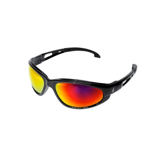 Edge SWAP119 Dakura Wrap-Around Safety Glasses, Anti-Scratch, Non-Slip, UV 400, Military Grade, ANSI/ISEA & MCEPS Compliant, 5.04" Wide, Black Frame/Aqua Precision Red Mirror Lens - Image 1