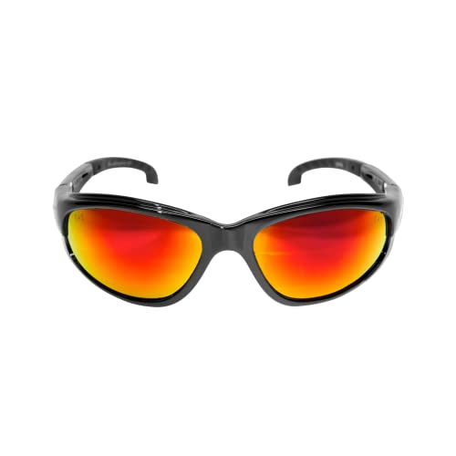 Edge SWAP119 Dakura Wrap-Around Safety Glasses, Anti-Scratch, Non-Slip, UV 400, Military Grade, ANSI/ISEA & MCEPS Compliant, 5.04" Wide, Black Frame/Aqua Precision Red Mirror Lens - Image 2