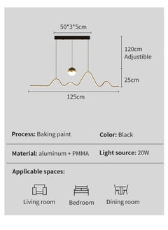 Sumkyle Modern Minimalism Wave Shape Pendant Light, Dimmable Chandelier With Remote Control, Celling Light With Romantic Starlight projection Suitable For Bedrooms Dining Rooms  - Image 2