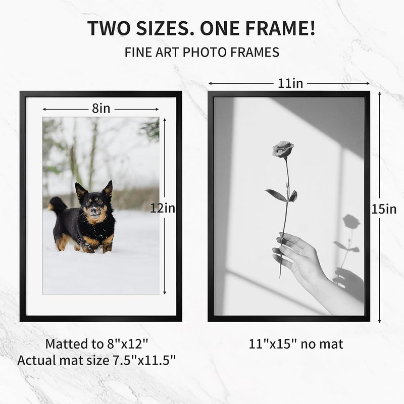 Fun Memories إطار صور معدني 11x15 مع حشوة 8x10، تشطيب ألومنيوم فرشاة، ملحقات تعليق مرفقة، وواجهة زجاج مقوى - إطارات عرض حائط متعددة الاستخدامات أفقية أو عمودية مجموعة من 1 - أسود - Image 3