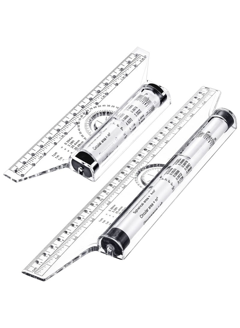 Zikra متر دو قطع بلاستيكي قابل للقياس، مسطرة رسم، مسطرة متوازية، مسطرة تصميم متعددة الوظائف للقياس، الرسم، الطلاب، المدرسة والمكتب (6 إنش، 12 إنش) - Image 1