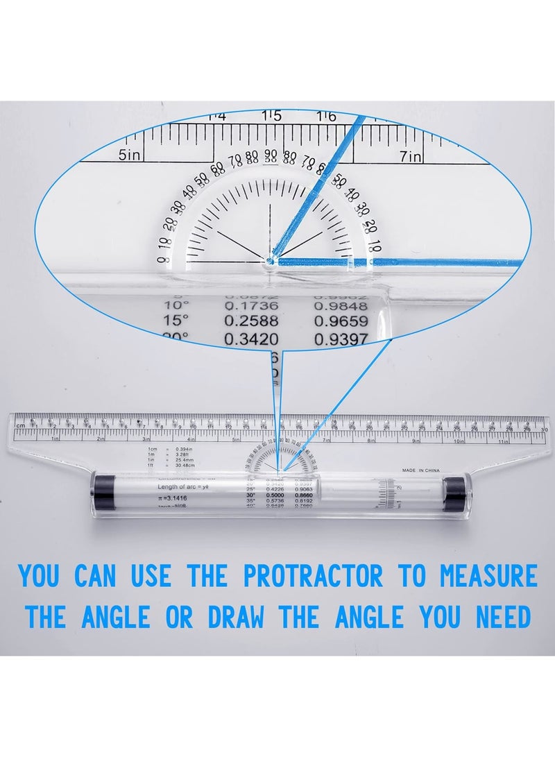 Zikra متر دو قطع بلاستيكي قابل للقياس، مسطرة رسم، مسطرة متوازية، مسطرة تصميم متعددة الوظائف للقياس، الرسم، الطلاب، المدرسة والمكتب (6 إنش، 12 إنش) - Image 4