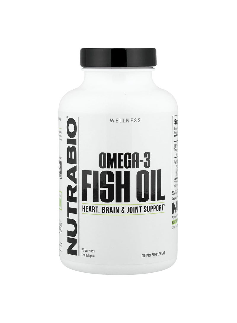 NutraBio Omega-3 Fish Oil, 150 Softgels (1,000 mg per Softgel)