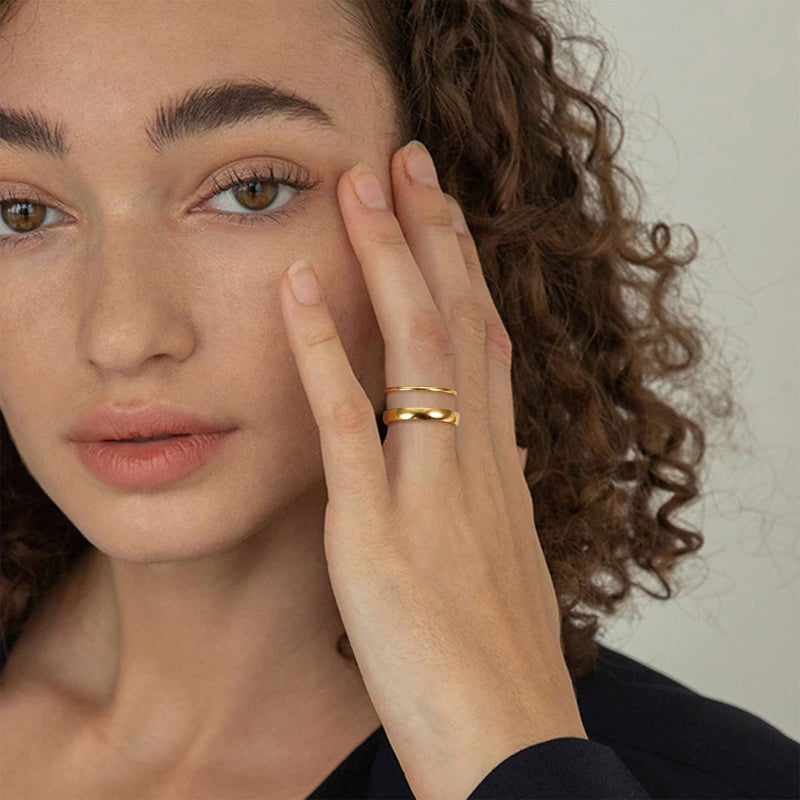 Jstyle 14K Gold Filled Stacking Rings for Women, Minimalist Stackable Gold Rings, Dainty Non Tarnish Pinky Thumb Statement Thin Band Rings Set, Comfort Fit 1mm 3mm Size 10 - Image 3