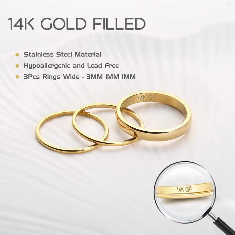Jstyle 14K Gold Filled Stacking Rings for Women, Minimalist Stackable Gold Rings, Dainty Non Tarnish Pinky Thumb Statement Thin Band Rings Set, Comfort Fit 1mm 3mm Size 10 - Image 2