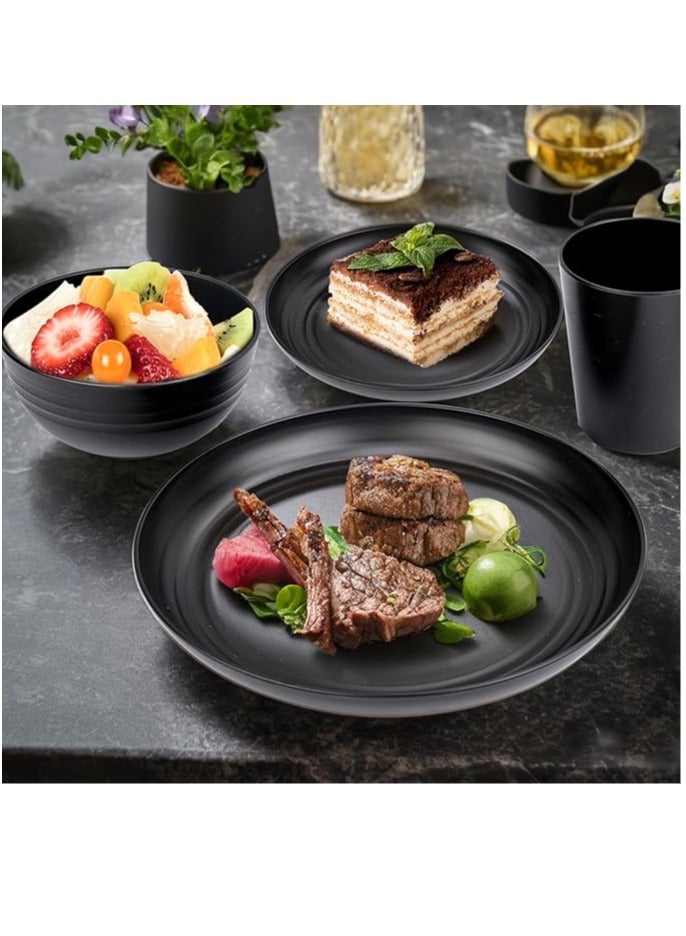 Arabest 16 Pcs Black Wheat Straw Dinnerware Set - Unbreakable Plates and Bowls Set, Dish Set for 4, Black Plastic Dinnerware Set Include Wheat Straw Dinner Plates Bowls Cups Kitchen & Camping - Image 5