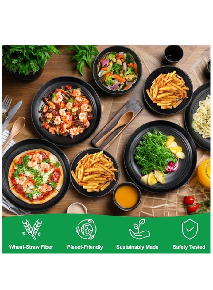 Arabest 16 Pcs Black Wheat Straw Dinnerware Set - Unbreakable Plates and Bowls Set, Dish Set for 4, Black Plastic Dinnerware Set Include Wheat Straw Dinner Plates Bowls Cups Kitchen & Camping - Image 4