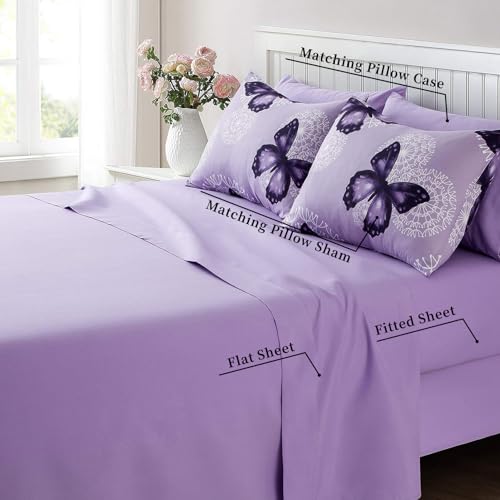 ARTALL Bed in A Bag Full/Queen Size 8 Pieces, Purple Butterfly All Season Bedding Comforter Bed Set with Pillow Shams, Flat Sheet, Fitted Sheet, Bed Skirt, Pillowcases - Image 2