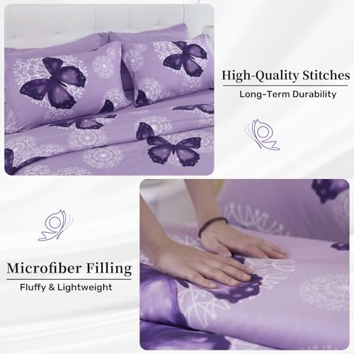 ARTALL Bed in A Bag Full/Queen Size 8 Pieces, Purple Butterfly All Season Bedding Comforter Bed Set with Pillow Shams, Flat Sheet, Fitted Sheet, Bed Skirt, Pillowcases - Image 4