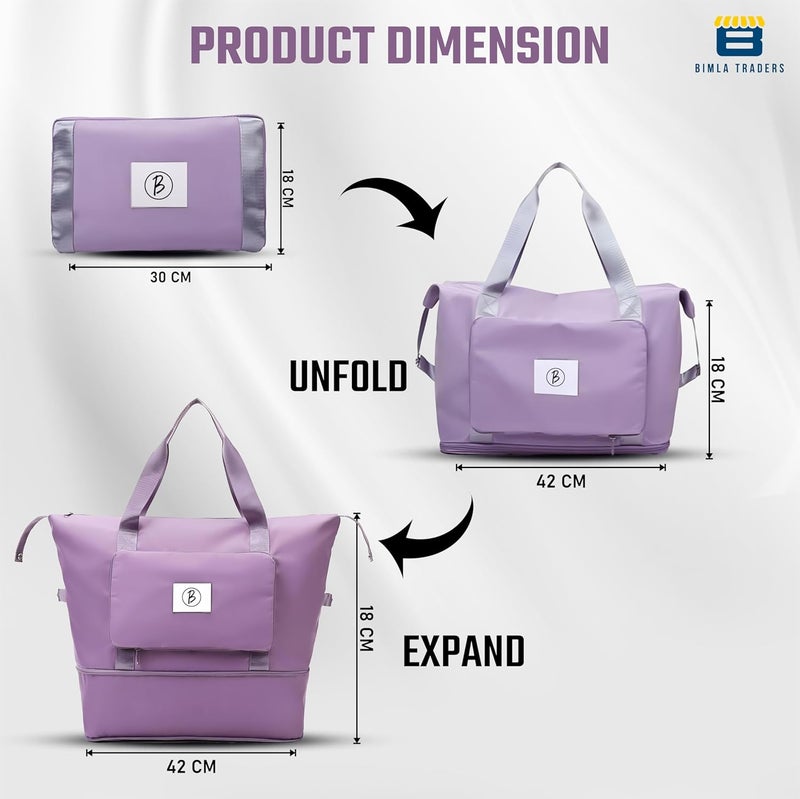 Btag Waterproof Foldable Travel Bag for Women | 41 Liters Capacity | Shoulder Bags | Hand Bag for Ladies Personal Items Expandable Travel Bag, Carry Weekender Luggage for Travelling (Purple) - Image 3