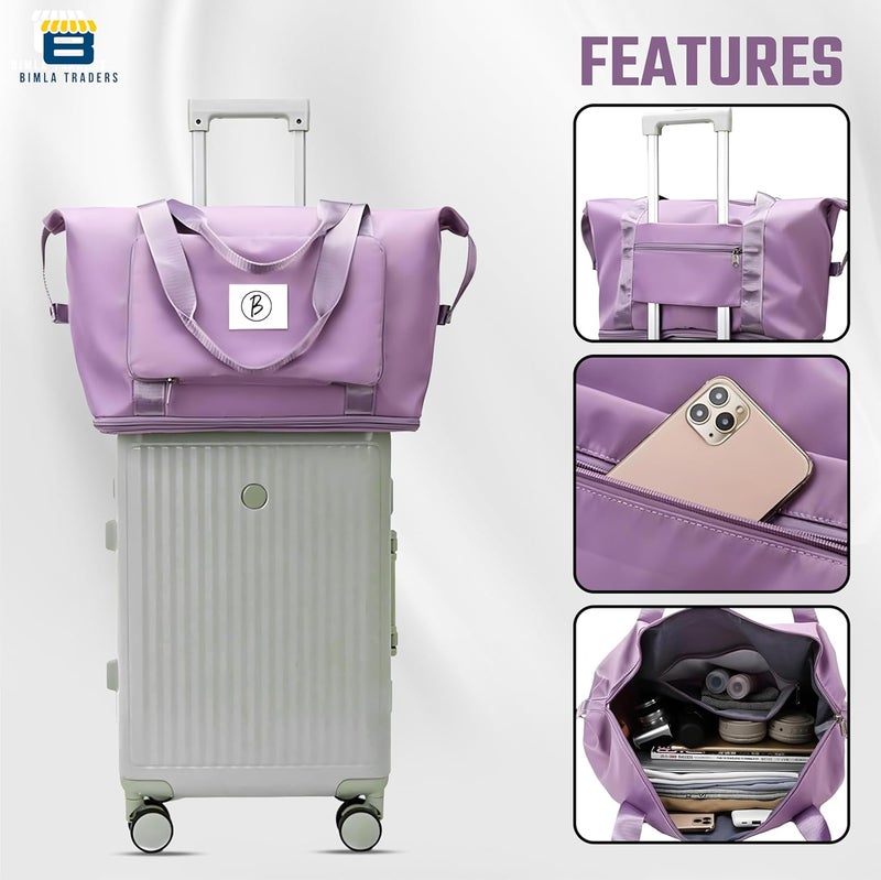 Btag Waterproof Foldable Travel Bag for Women | 41 Liters Capacity | Shoulder Bags | Hand Bag for Ladies Personal Items Expandable Travel Bag, Carry Weekender Luggage for Travelling (Purple) - Image 5
