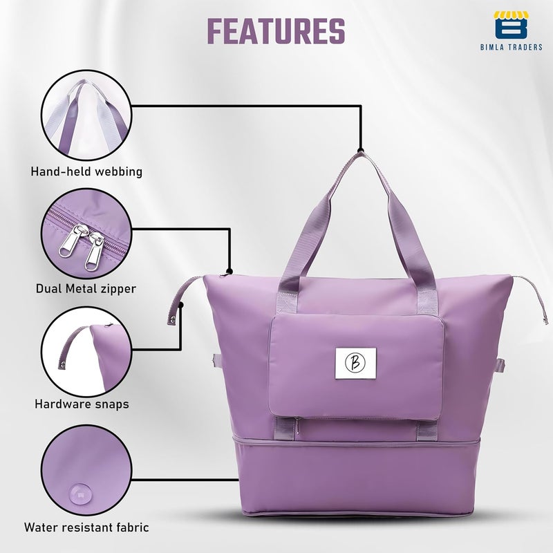 Btag Waterproof Foldable Travel Bag for Women | 41 Liters Capacity | Shoulder Bags | Hand Bag for Ladies Personal Items Expandable Travel Bag, Carry Weekender Luggage for Travelling (Purple) - Image 4