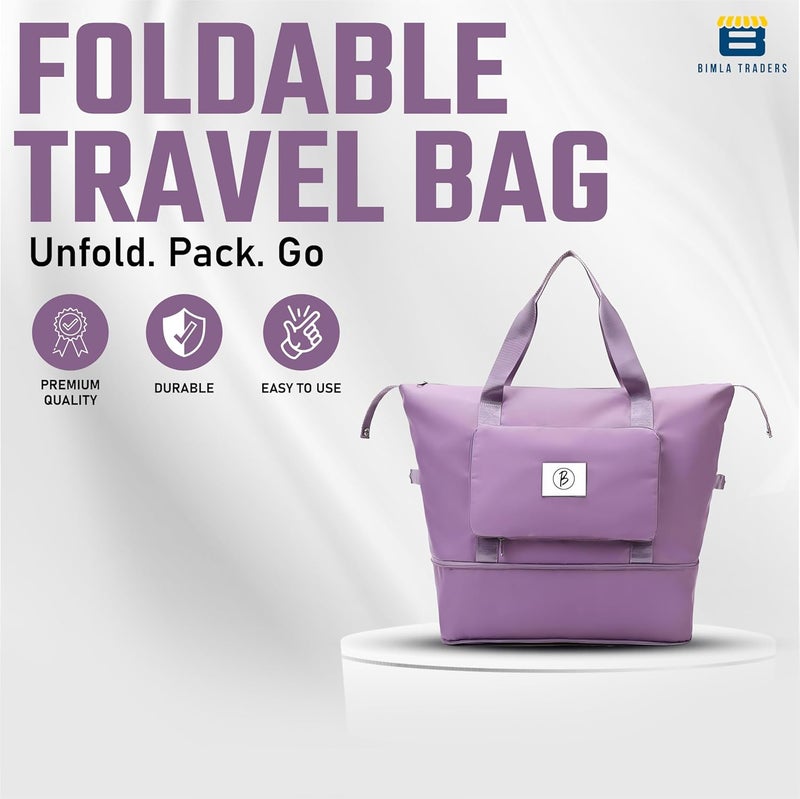 Btag Waterproof Foldable Travel Bag for Women | 41 Liters Capacity | Shoulder Bags | Hand Bag for Ladies Personal Items Expandable Travel Bag, Carry Weekender Luggage for Travelling (Purple) - Image 2