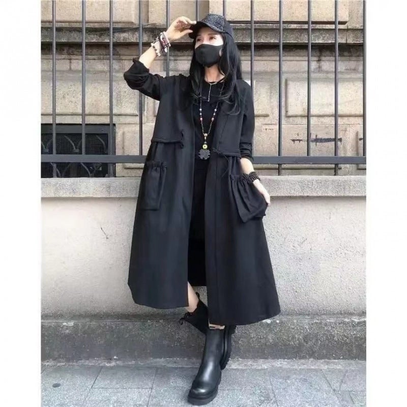 Black Elegant Fashionable Womens Trench Coat 2024 New Loose-Fit Plus Size Versatile Long Jacket European Style For Autumn A028 black 