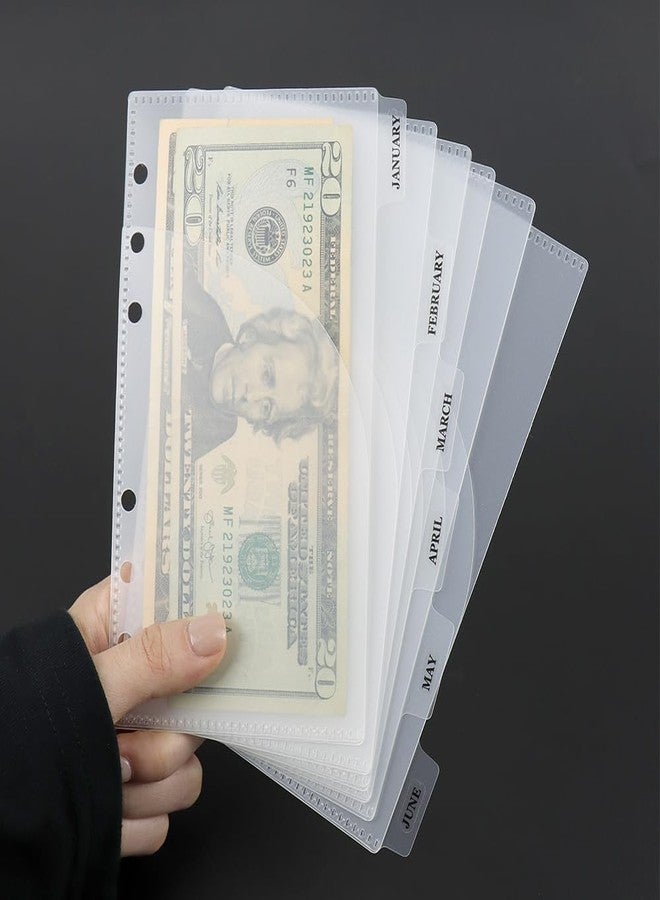 Mogoostry 12pcs A6 Binder Pocket 6Tabs Cash Envelopes with Label Sticker A6 Budget Sheets 2 Pockets Binder Divider Inserts Frosted Money Organizer - Image 5