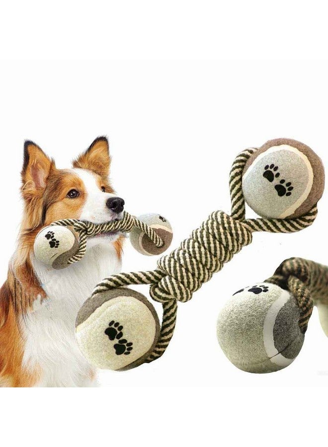 مجموعة مكونة من قطعتين من ألعاب حبل المضغ للكلاب الصغيرة والجراء - (كرة تنس مزدوجة + كرة بمقبض) | المضغ والتسنين والتدريب للكلاب الصغيرة والجراء (قد يختلف اللون) - Image 5