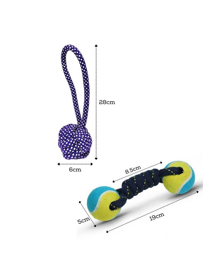 مجموعة مكونة من قطعتين من ألعاب حبل المضغ للكلاب الصغيرة والجراء - (كرة تنس مزدوجة + كرة بمقبض) | المضغ والتسنين والتدريب للكلاب الصغيرة والجراء (قد يختلف اللون) - Image 2