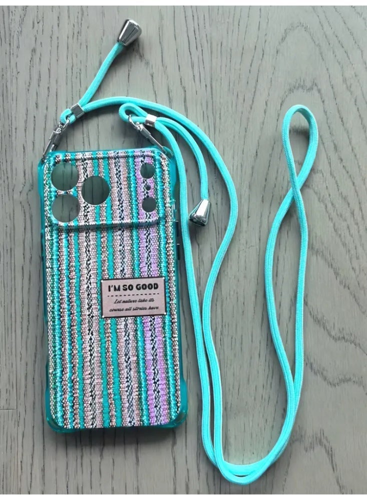 حقيبة هاتف بتصميم خطوط خضراء نعناعية مع حبل كتف، حقيبة واقية للصدمات لـ iPhone 16/17 Pro Max - Image 5