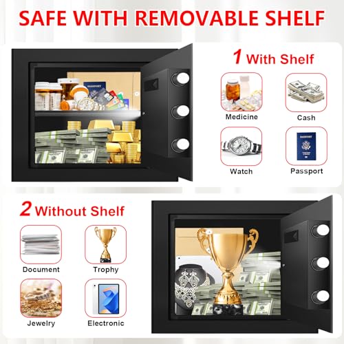 Aprxuvot 1.3 Cuft Small Fire Proof Safe for Home Documents, Anti-theft Safes for Home Use Fire and Water Proof with Combination Lock, Smart Alert System and Removable Shelf, Digital Document Safe for Jewelry - Image 5