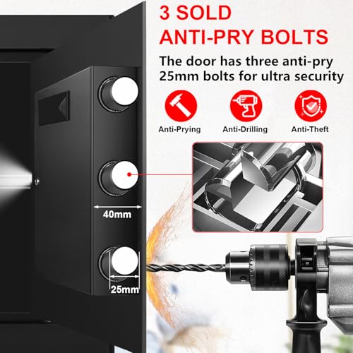 Aprxuvot 1.3 Cuft Small Fire Proof Safe for Home Documents, Anti-theft Safes for Home Use Fire and Water Proof with Combination Lock, Smart Alert System and Removable Shelf, Digital Document Safe for Jewelry - Image 4