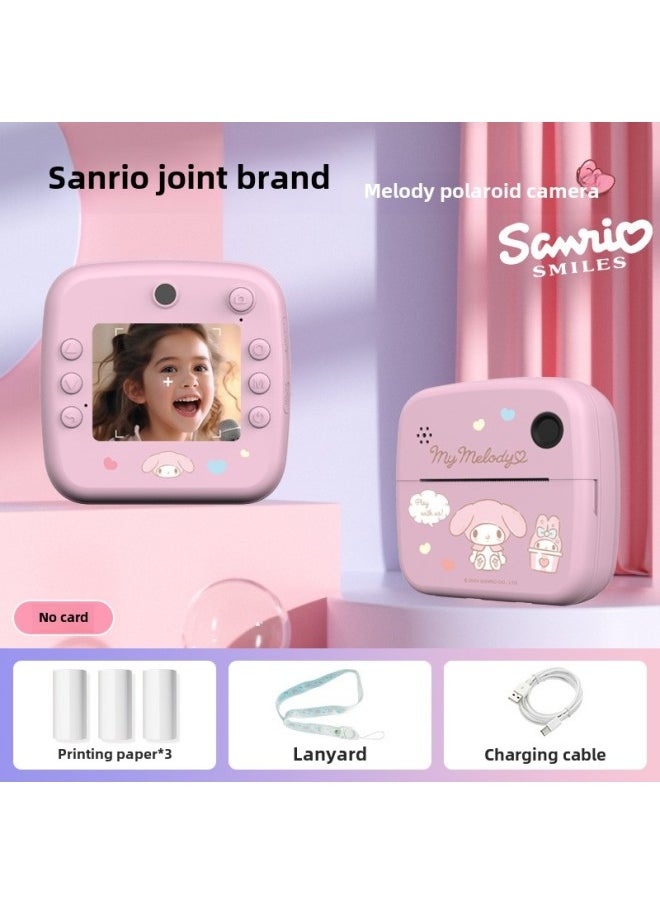 Generic Sanrio Joint Children Print Camera Kolomi Big Ear Dog Melody Instant Polaroid Camera-Color: + Printing Paper * 3 + Lanyard + Charging Cable + Manual  - Image 1