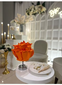 Maison Avf Dekor Artificial Eva Flower Wireless Table Lamp Top Orange-Bottom Silver (9V Battery 75-90 Hours)  - Image 1