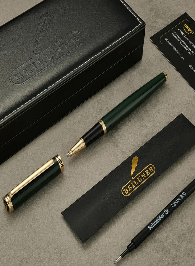 BEILUNER Luxury Rollerball Pen, Stunning Green Lacquer with 24K Gold Trim,Noble and Elegant Designs,Schneider Ink Refill, Best Gift Set for Men & Women, Refillable, Executive Writing, Nice Pens - Image 2
