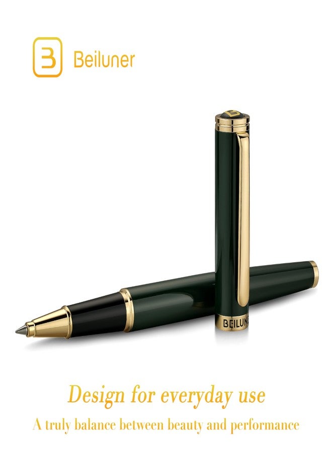 BEILUNER Luxury Rollerball Pen, Stunning Green Lacquer with 24K Gold Trim,Noble and Elegant Designs,Schneider Ink Refill, Best Gift Set for Men & Women, Refillable, Executive Writing, Nice Pens - Image 3